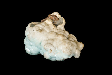 Macro stone cobalt calcite mineral on a black background