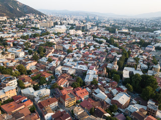 Obraz premium Aerial beautiful panoramic view of Tbilisi old center at sunrise