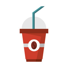 Cold coffee plastic cup with straw isolated