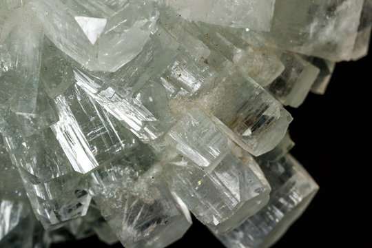 Macro stone Apophyllite mineral on black background