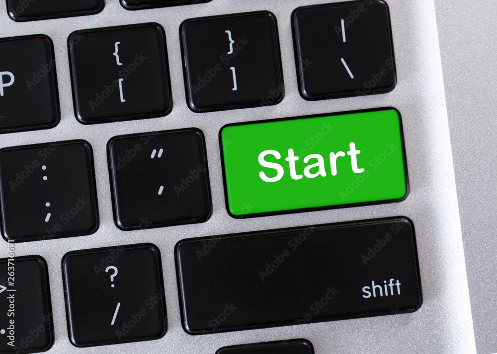 Aufkleber Green button with word Start on computer keyboard.