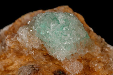 Macro stone Apophyllite mineral on black background