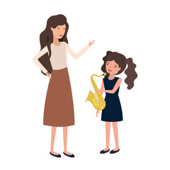 woman with daughter and saxophone avatar character