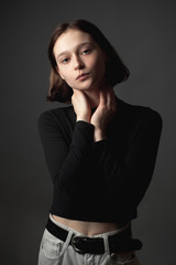 Fototapeta premium Portrait of the girl in black blouse