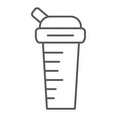 Sports shaker thin line icon, diet and drink, container sign, vector graphics, a linear pattern on a white background.