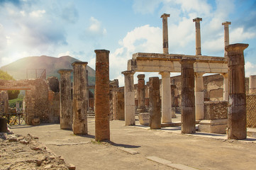Ruins of Pompeii and Mount Vesuvius, Campania, Italy.
