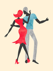 Dancing couple. Dance watercolor vector illustration.	