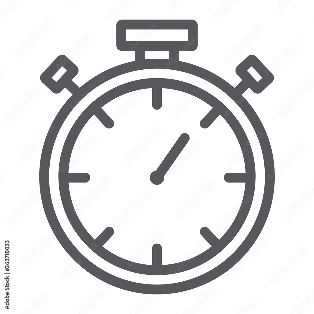Poster stopwatch line icon, measure and countdown, timer sign, vector graphics, a linear pattern on a white