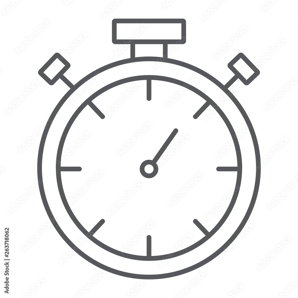 Poster stopwatch thin line icon, measure and countdown, timer sign, vector graphics, a linear pattern on a 
