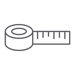 Centimeter thin line icon, ruler and meter, measuring tape sign, vector graphics, a linear pattern on a white background.