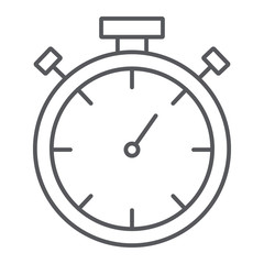 Stopwatch thin line icon, measure and countdown, timer sign, vector graphics, a linear pattern on a white background.