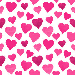 Valentine's Day seamless pattern. Pink hearts on white background.