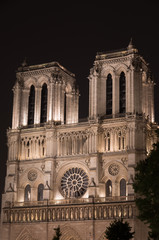 Notre Dame lit up at night