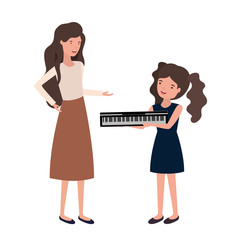 woman with daughter and piano keyboard avatar character