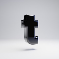 Obraz premium Volumetric glossy black lowercase letter T isolated on white background.