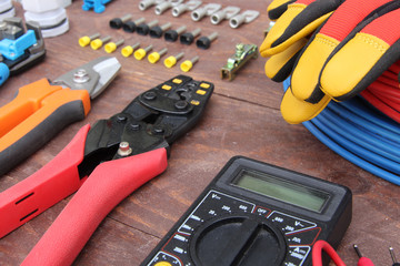 tools and equipment electrician on the table