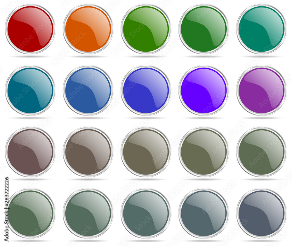 Aufkleber Silver metallic, chrome border empty vector icons collection on white background ready tu put your text or graphic.
