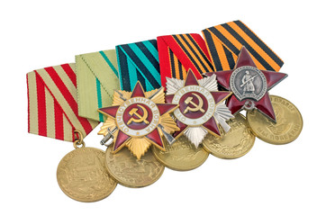 Soviet Order of the Great Patriotic War at the St. George ribbon. Symbol of Russia`s victory in World War II. Isolated on white.