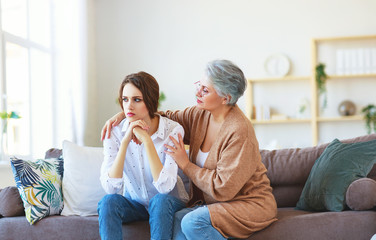 conflict of family two generations old mother and adult daughter.