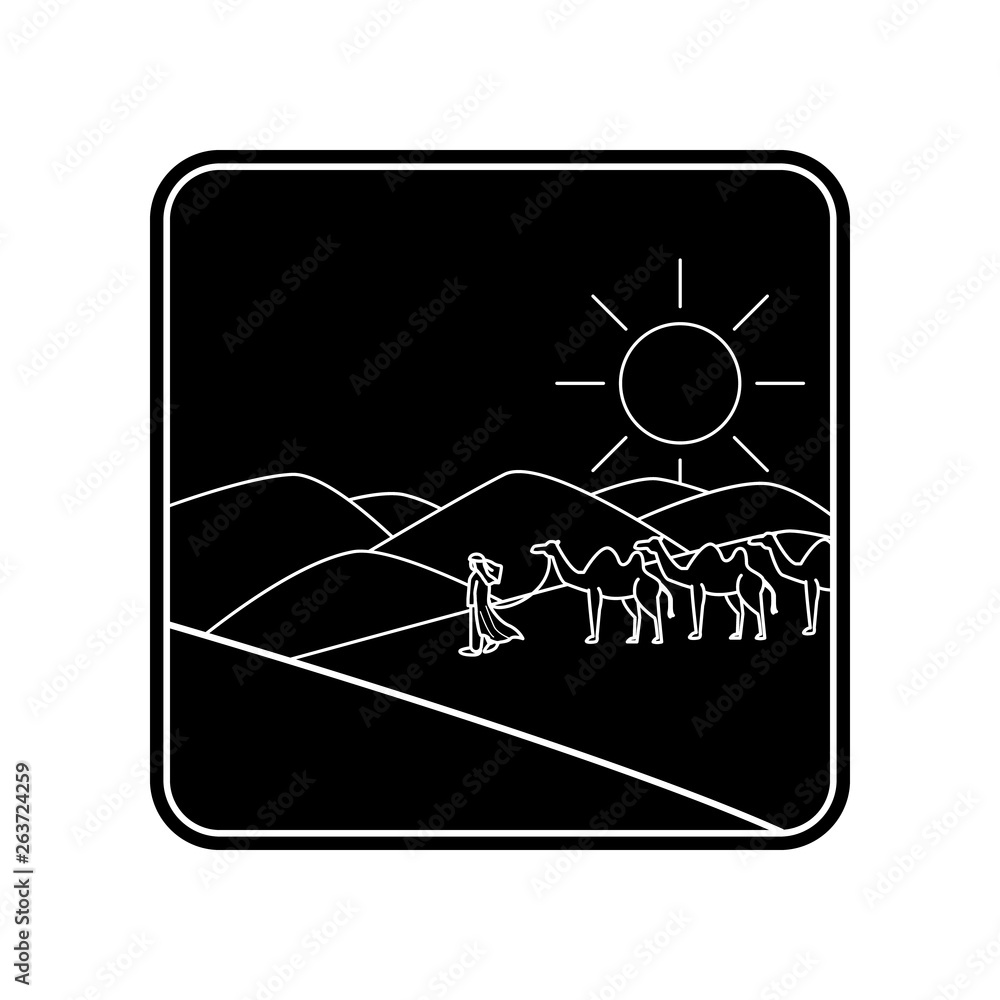 Poster arab and camels icon. element of arabian for mobile concept and web apps icon. glyph, flat icon for 