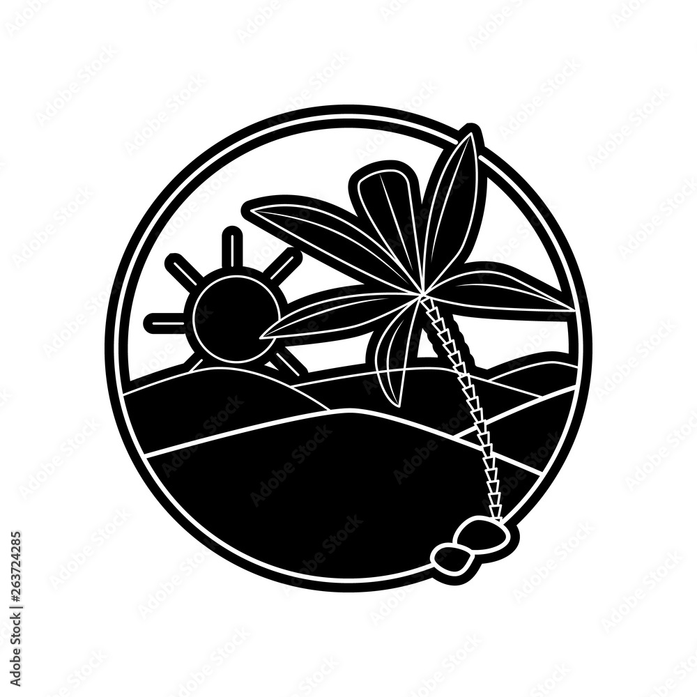 Poster desert and palm trees icon. element of arabian for mobile concept and web apps icon. glyph, flat ico