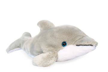 Soft white shark doll on a white background.