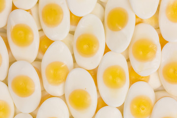 background of gummy candy fried egg sunny side up