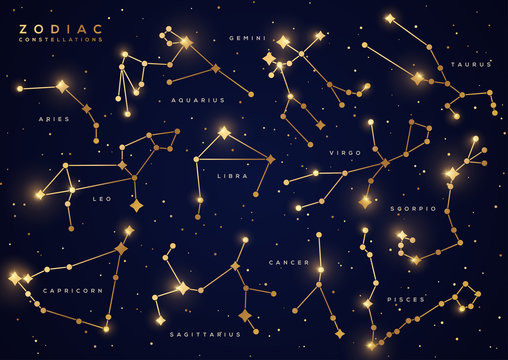 Zodiac constellations gold set