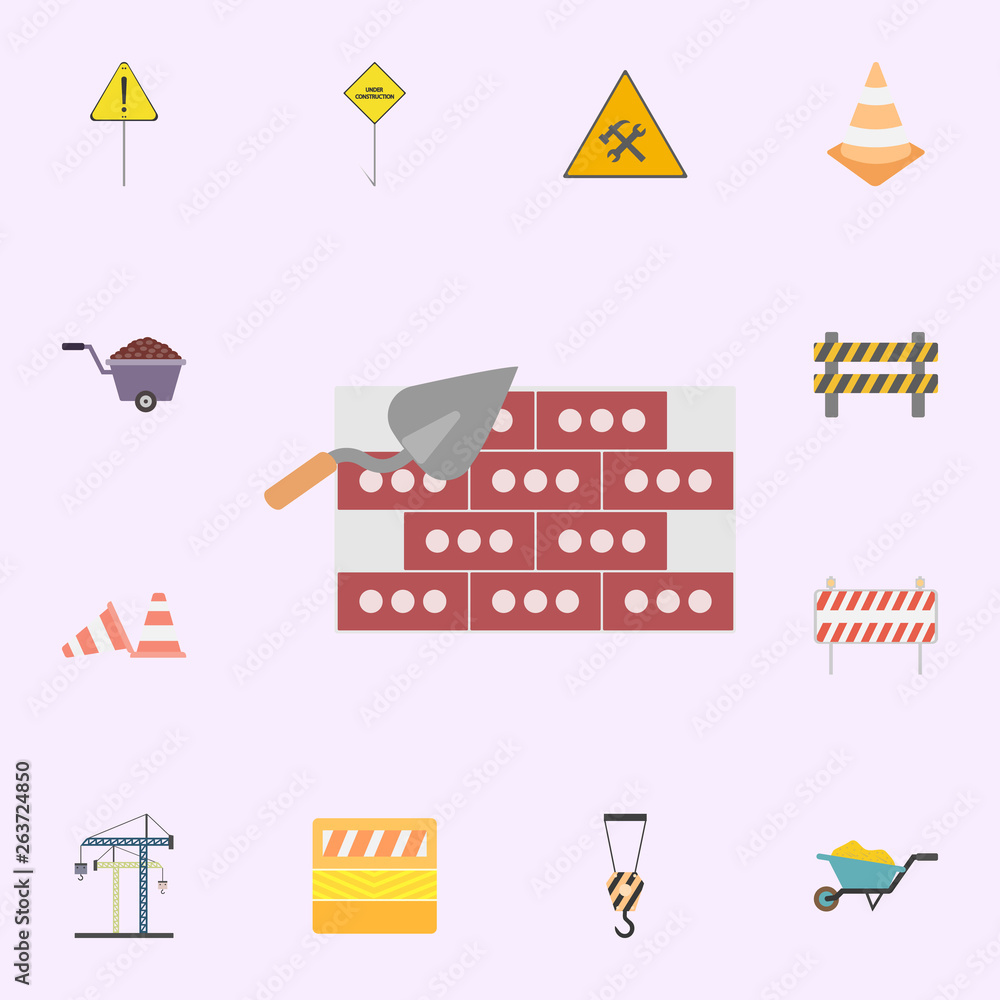 Poster trowel and bricks colored icon. building materials icons universal set for web and mobile