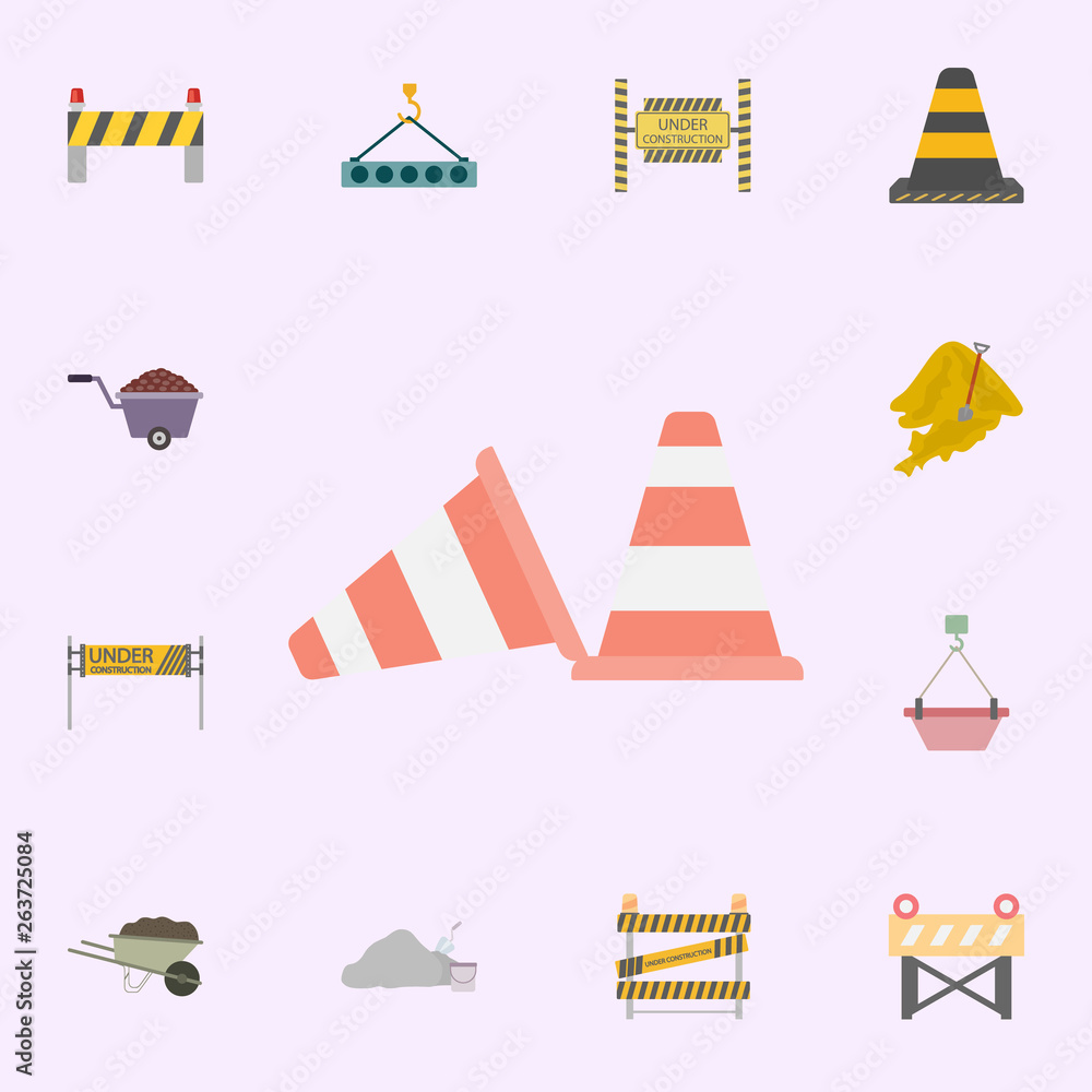 Poster road cones colored icon. building materials icons universal set for web and mobile
