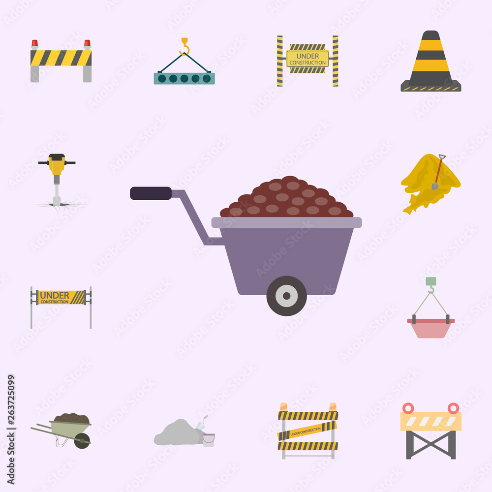 Poster sand in wheelbarrow colored icon. building materials icons universal set for web and mobile