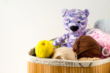 Color yarn for knitting, knitting needles and crochet hooks and handmade toy
