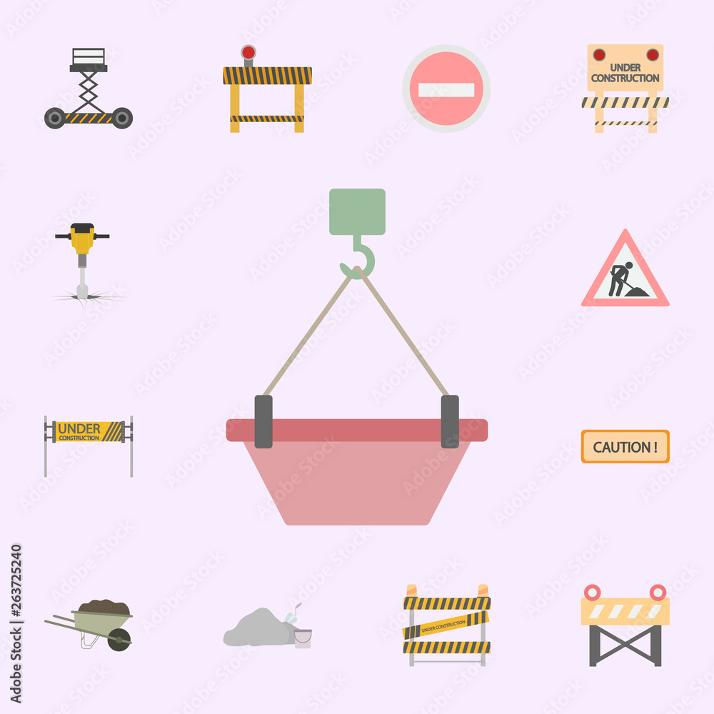 Poster crane hook with concrete colored icon. building materials icons universal set for web and mobile
