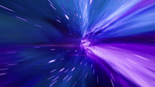 Interstellar, time travel and hyper jump in space. Flying through wormhole tunnel or abstract energy vortex. Singularity, gravitational waves and spacetime concept