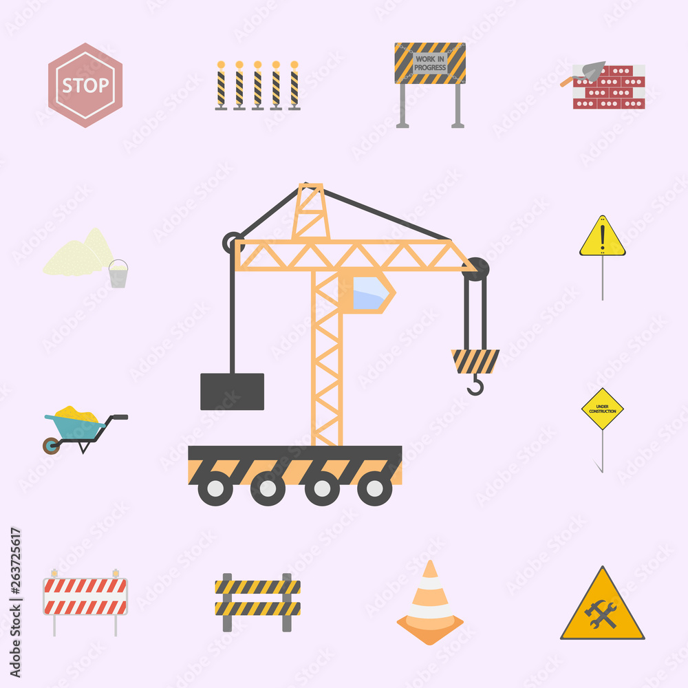 Poster crane on wheels colored icon. building materials icons universal set for web and mobile