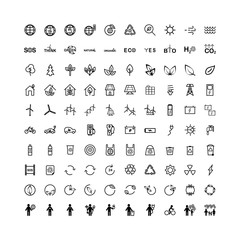 Set of 100 Eco Related Vector Line Icons. Contains such Icons as Electric Car, Global Warming, Forest, Organic Farming and more. 24x24 Pixel Perfect,vector