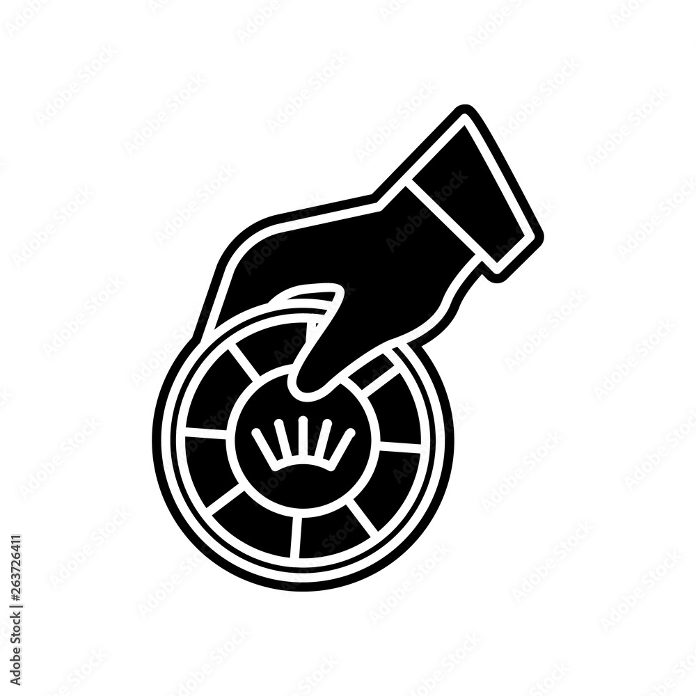 Aufkleber the hand holds a playing chip icon. element of casino for mobile concept and web apps icon. glyph, f