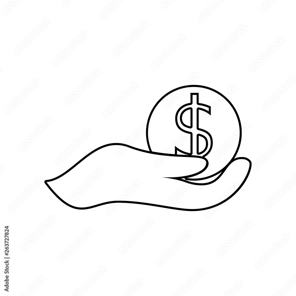 Poster hand holds a coin icon. element of communism capitalism for mobile concept and web apps icon. outlin