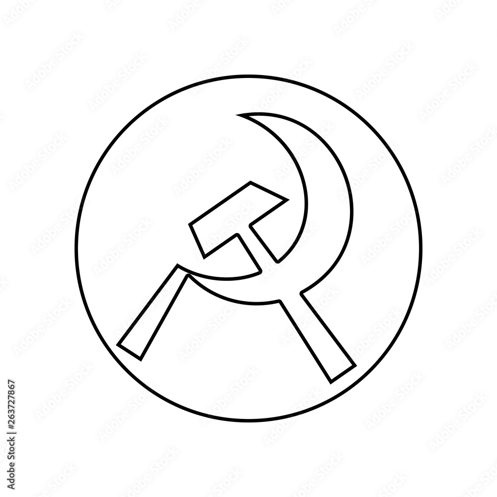 Poster sickle and hammer in a circle icon. element of communism capitalism for mobile concept and web apps 