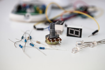 Electronic components. Marker, resistance, cable, diode, switch. - obrazy, fototapety, plakaty
