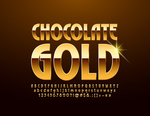 Vector luxury logo Chocolate Gold with Font. Chic glossy Alphabet Letters, Numbers and Symbols