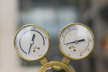 Pressure Gauge tool equipment, pressure gauge on a gas regulator in a laboratory analytical...
