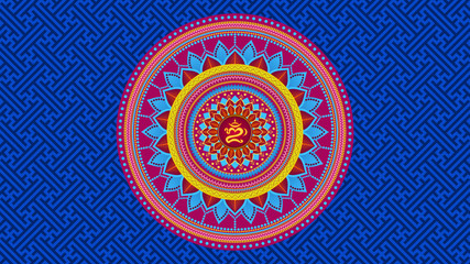Full Color Mandala Art With Balinese Omkara Hinduism Symbol Design