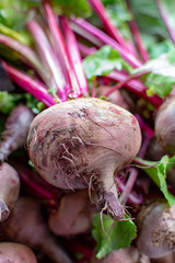 Farmer market in Nafplio, Greece, new harvest of red beetroot vegetable, fresh and healthy organic food