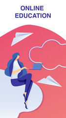 Online Education Flyer, Brochure Flat Template