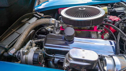 Fototapeta premium 16901_The_engine_of_a_blue_car_parked_on_the_outside.jpg