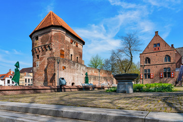 Medieval tower Wijndragerstoren in the center of Zwolle