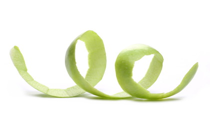 Green apple curl peel isolated on white