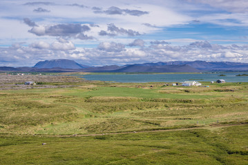 Fototapeta premium Lake Myvatn Lake seen from a road in Reykjahlid,small town in Iceland