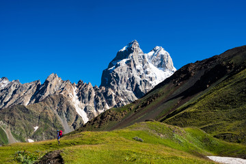 Fototapeta premium Trekking near mount Ushba, Georgia